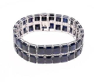Blue Sapphire & Diamond 14k White Gold Bracelet