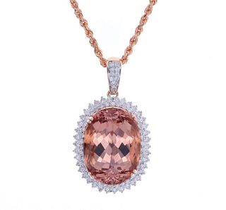 Pristine Morganite Diamond 14k Rose Gold Necklace