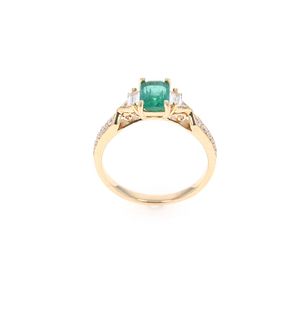Crimped Emerald & Diamond 14k Yellow Gold Ring