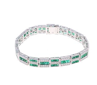 Opulent Emerald & VS1 Diamond Platinum Bracelet