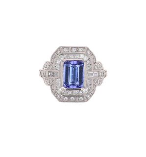 AAA+ Genuine Tanzanite & Diamond Platinum Ring