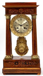 FRENCH EMPIRE MARQUETRY INLAID MANTLE CLOCK