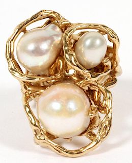 14KT YELLOW GOLD AND PEARL RING