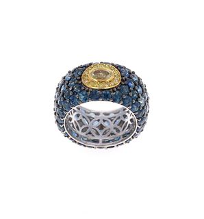 Fancy Yellow Diamond & Sapphire 18K Gold Ring