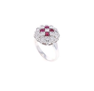 Checkered Ruby Diamond & Platinum Ladies Ring