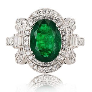 2.73ct Emerald and 0.82ctw Diamond Platinum Ring