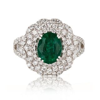 1.64ct Emerald and 1.05ctw Diamond Platinum Ring