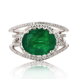 3.46ct Emerald and 0.83ctw Diamond Platinum Ring