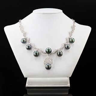 11.5mm to 12.5mm Tahitian Pearl and 4.58ctw Diamon