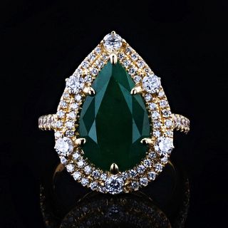 4.19ct Emerald and 1.03ctw Diamond 14K Yellow Gold