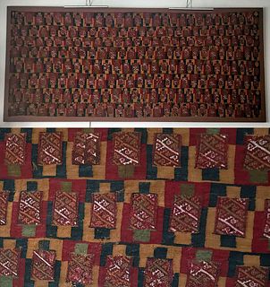 Huge / Vibrant Inca Textile Panel - Rows of Abstract Birds