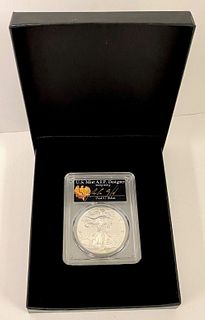 2018-W Burnished (2020 WP Mint Private Auction) American Silver Eagle PCGS SP70 Sig. By Paul C Balan
