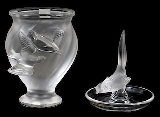 LALIQUE FROSTED CRYSTAL RING HOLDER AND URN