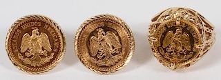 MEXICAN TWO PESO GOLD COIN RING AND EARRINGS