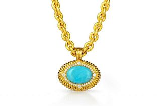 A James Reid Gold, Turquoise and Diamond Necklace and Bracelet Set