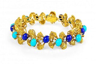 A Gold, Turquoise, Diamond and Lapis-Lazuli Bracelet