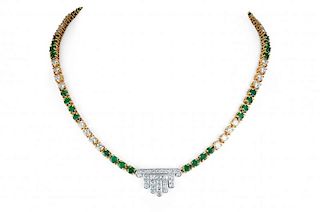 A Gold, Emerald and Diamond Necklace