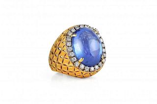 A Gold and Diamond Sapphire Ring