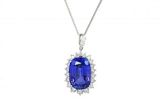 A Platinum, Diamond and Color Change Sapphire Pendant Necklace
