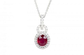 A Gold, Ruby and Diamond Pendant Necklace