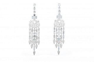 A Pair of Art Deco Style Gold and Diamond Chandelier Earrings