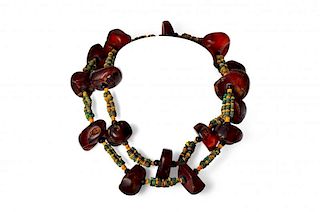 An Egyptian Archaeological Amber and Stone Necklace