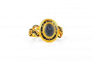 An Antique English Gold Enamel Mourning Ring