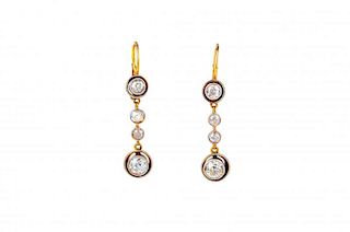 A Pair of Antique Gold and Diamond Drop Earrings