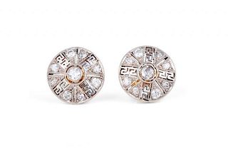 A Pair of Art Deco Platinum, Gold and Diamond Earrings