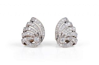 A Pair of 1950s Platinum and Diamond Earrings