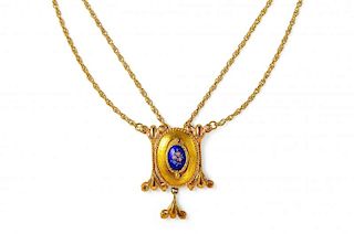 A 1960s Gold and Enamel Necklace, Earrings and Ring Suite