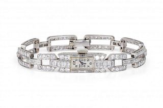 An Art Deco Platinum and Diamond Watch