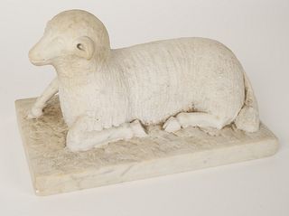 Carved Marble Recumbent Lamb (19th Century)