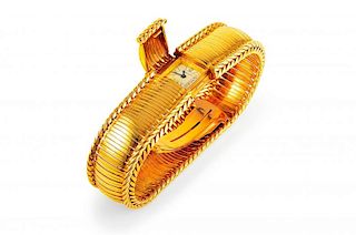 A Cartier Retro Gold Bracelet Watch