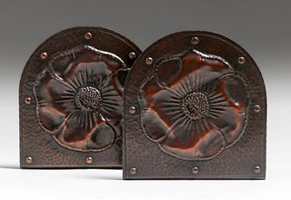 Roycroft Hammered Copper Poppy Bookends