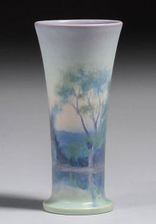 Rookwood Pottery Frederick Rothenbusch Flared Scenic Vellum Vase 1923