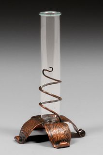 Ernest F. Burnley Hammered Copper Spiral Bud Vase c1915-1925