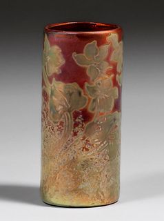 Weller Sicard Iridescent Cylinder Vase c1905