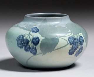 Rookwood Pottery Ed Diers Blackberry Vellum Squat Vase 1913