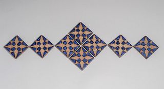 Grueby Set of 8 Matte Blue Starburst Tiles c1910