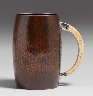 Gorham & Co Hammered Copper, Silver & Fossilized Handle Mug c1910