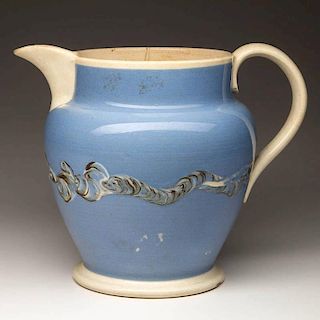 ENGLISH STAFFORDSHIRE POTTERY PEARLWARE MOCHAWARE PITCHER