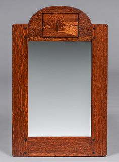 Liberty & Co London Marquetry Inlay Oak Mirror c1900