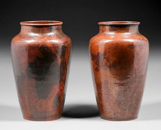 Dirk van ErpÂ Pair Large Hammered Copper Vases c1915-1920