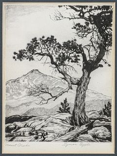 Lyman Byxbe WPA era Etching "Mount Meeker" c1930s