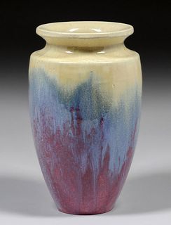 Fulper Pottery Ivory, Blue & Purple Flambe Vase c1910s