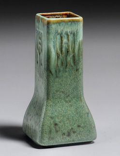 Fulper Pottery Speckled Green Square Vase c1910