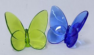 2 Baccarat Colored Crystal "Papillon" Paperweights