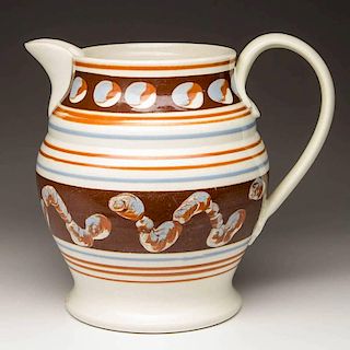 ENGLISH STAFFORDSHIRE POTTERY PEARLWARE MOCHAWARE PITCHER