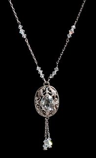 Arts & Crafts Period Faceted Cut Crystal & Gilt Sterling Silver Necklace c1910s